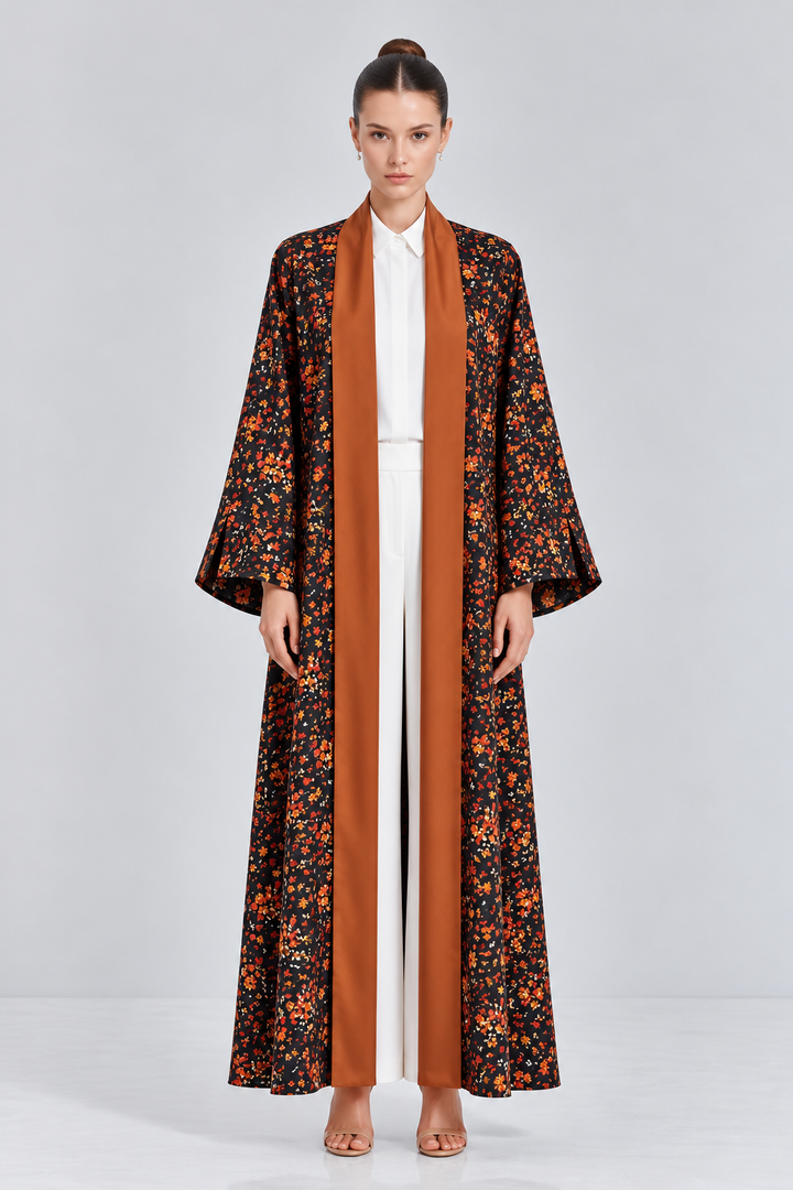 Black Floral Reversible Abaya