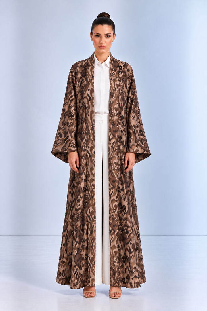 Brown Abstract Print Reversible Abaya