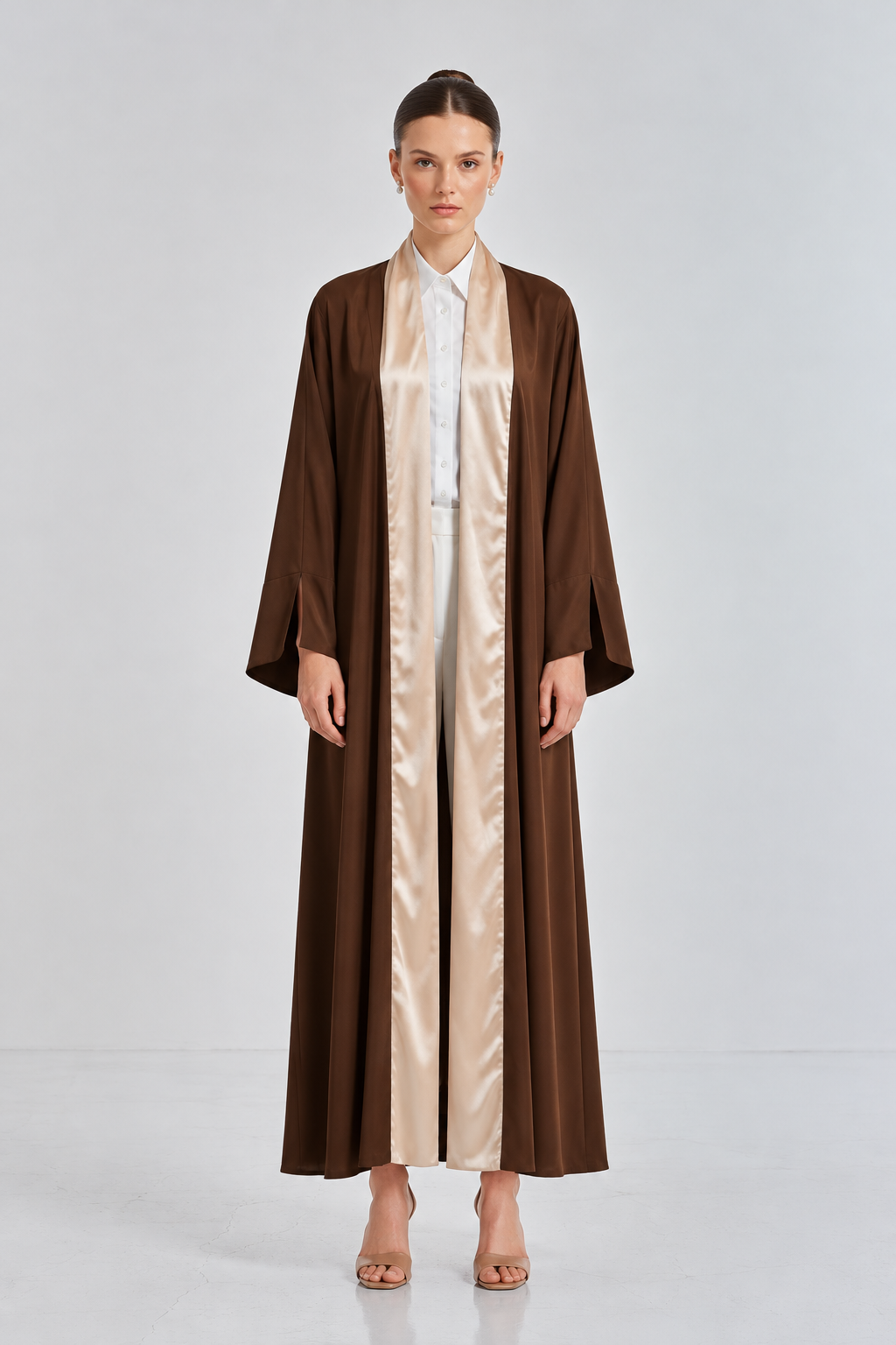 Brown & Champagne Reversible Abaya