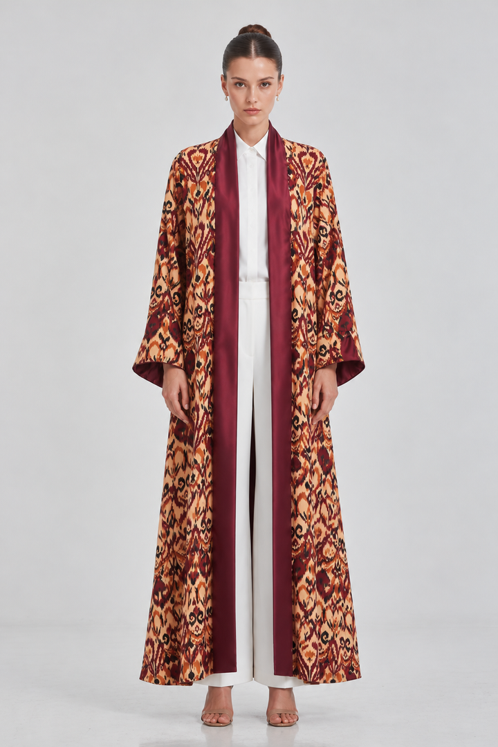 Burgundy Printed Reversible Abaya