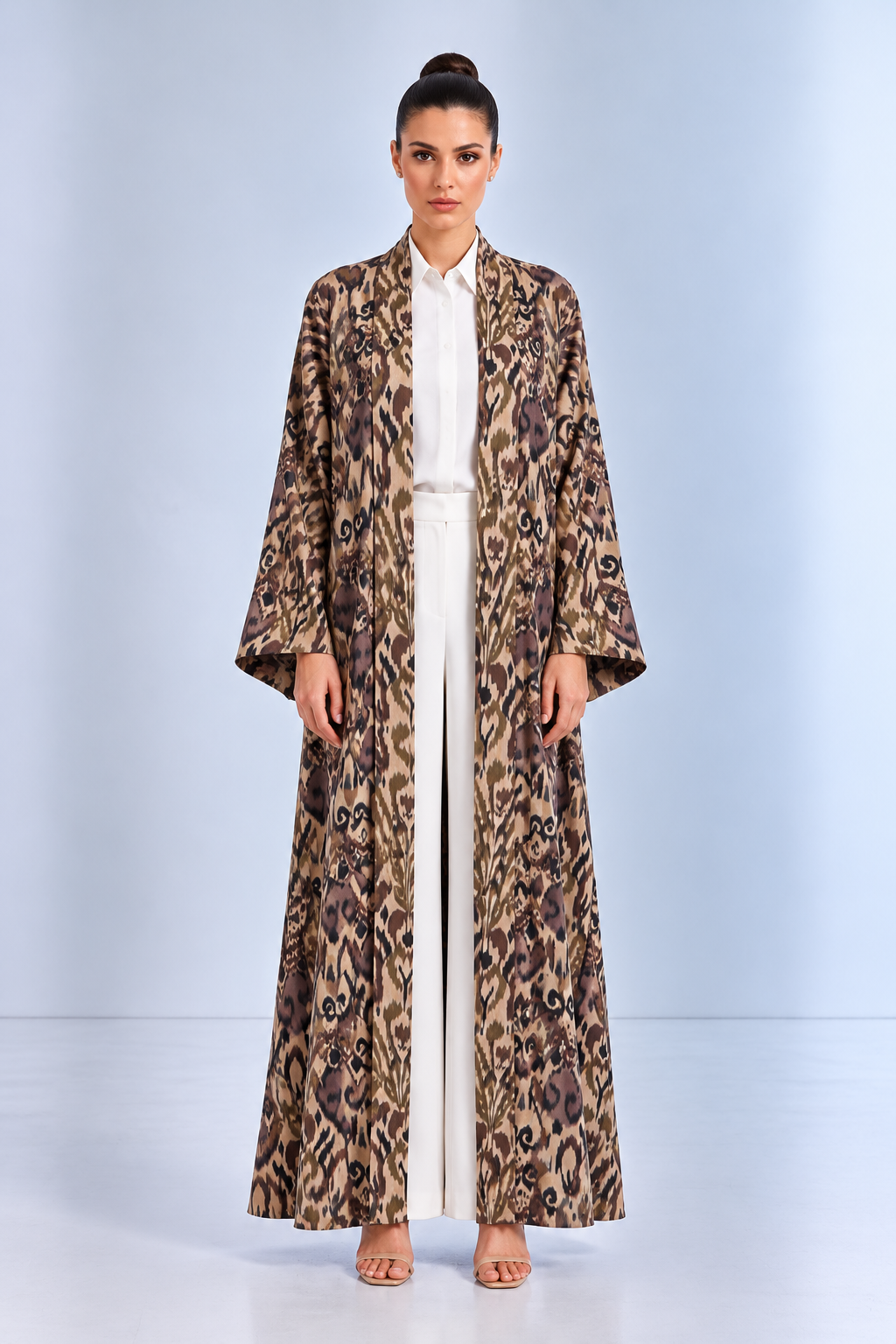 Brown Abstract Print Reversible Abaya