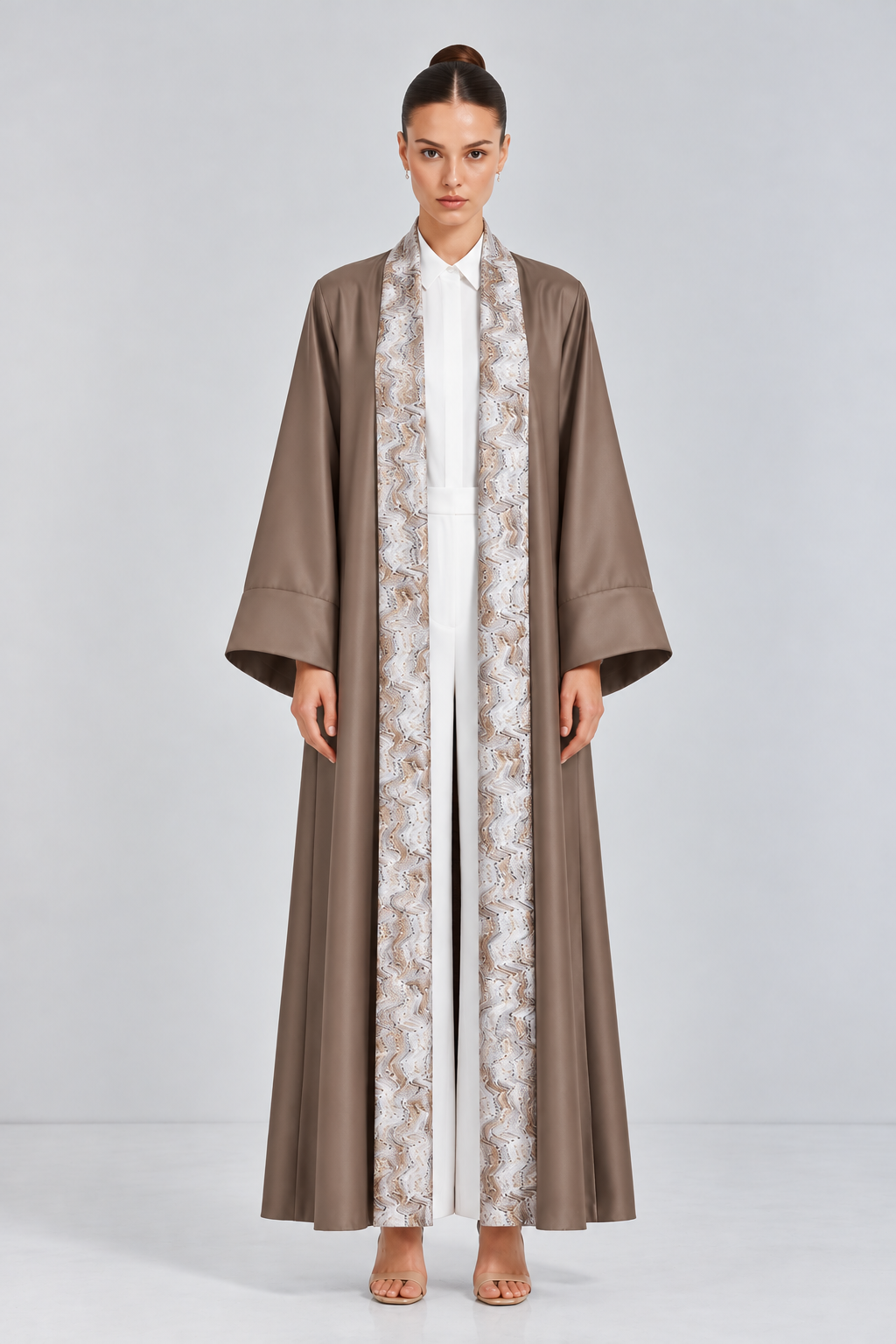 Taupe Printed Reversible Abaya