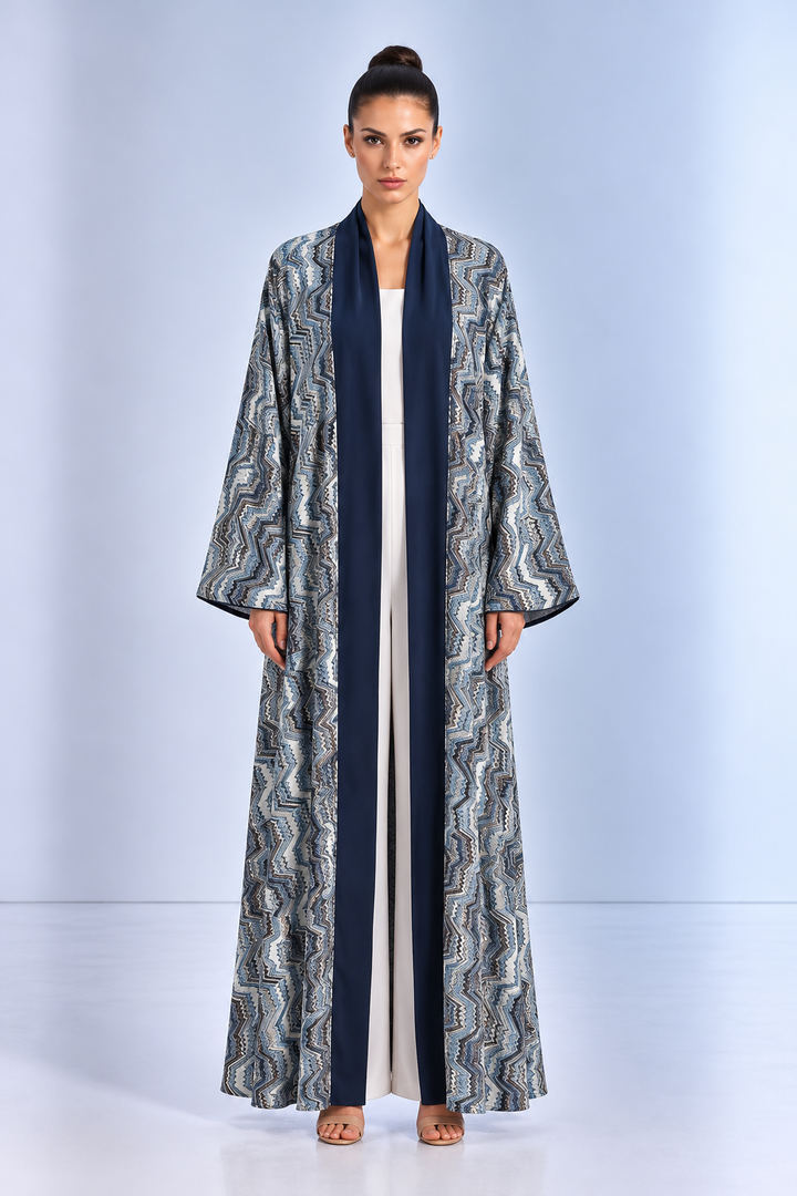 Navy & Blue Printed Reversible Abaya