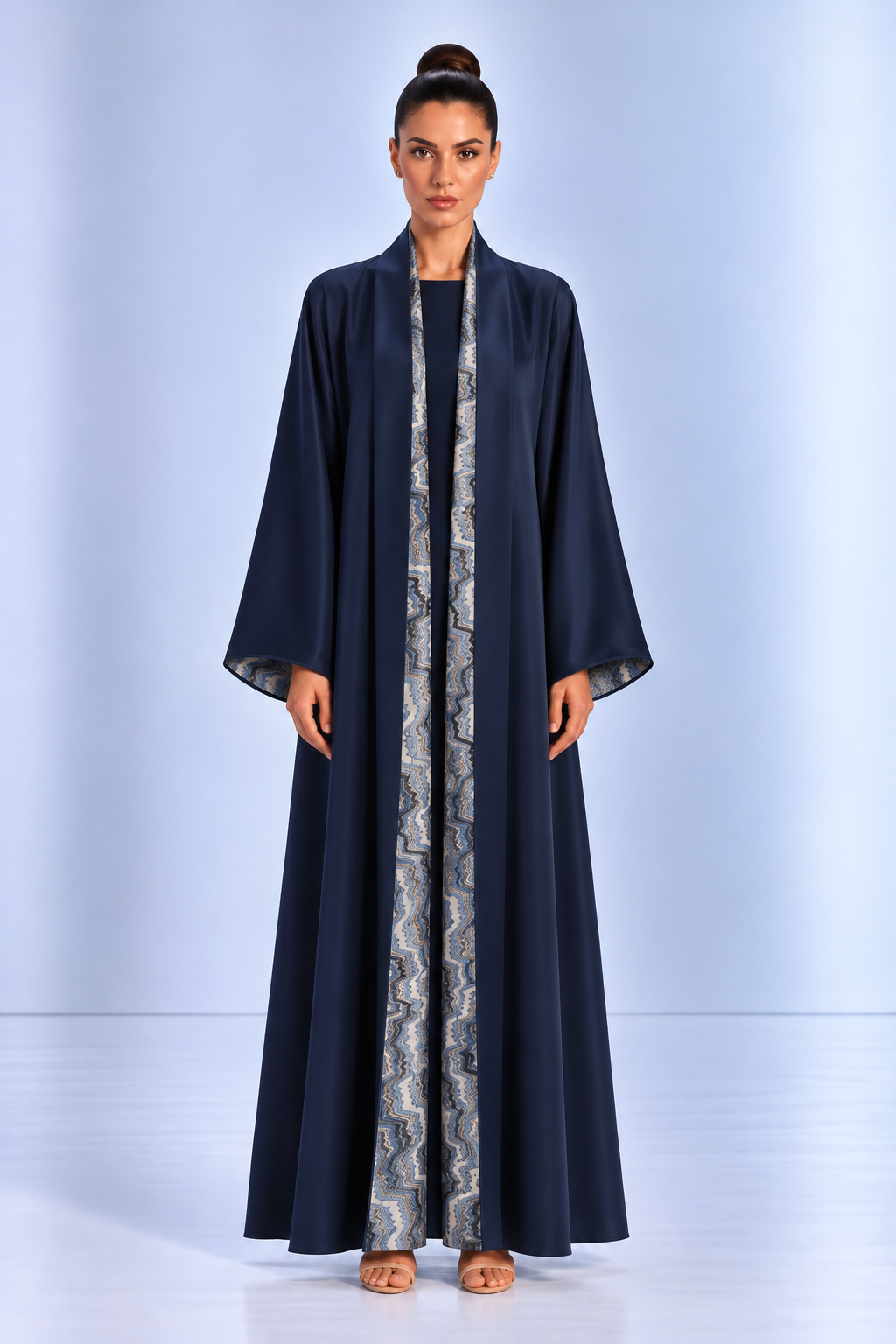 Navy & Blue Printed Reversible Abaya