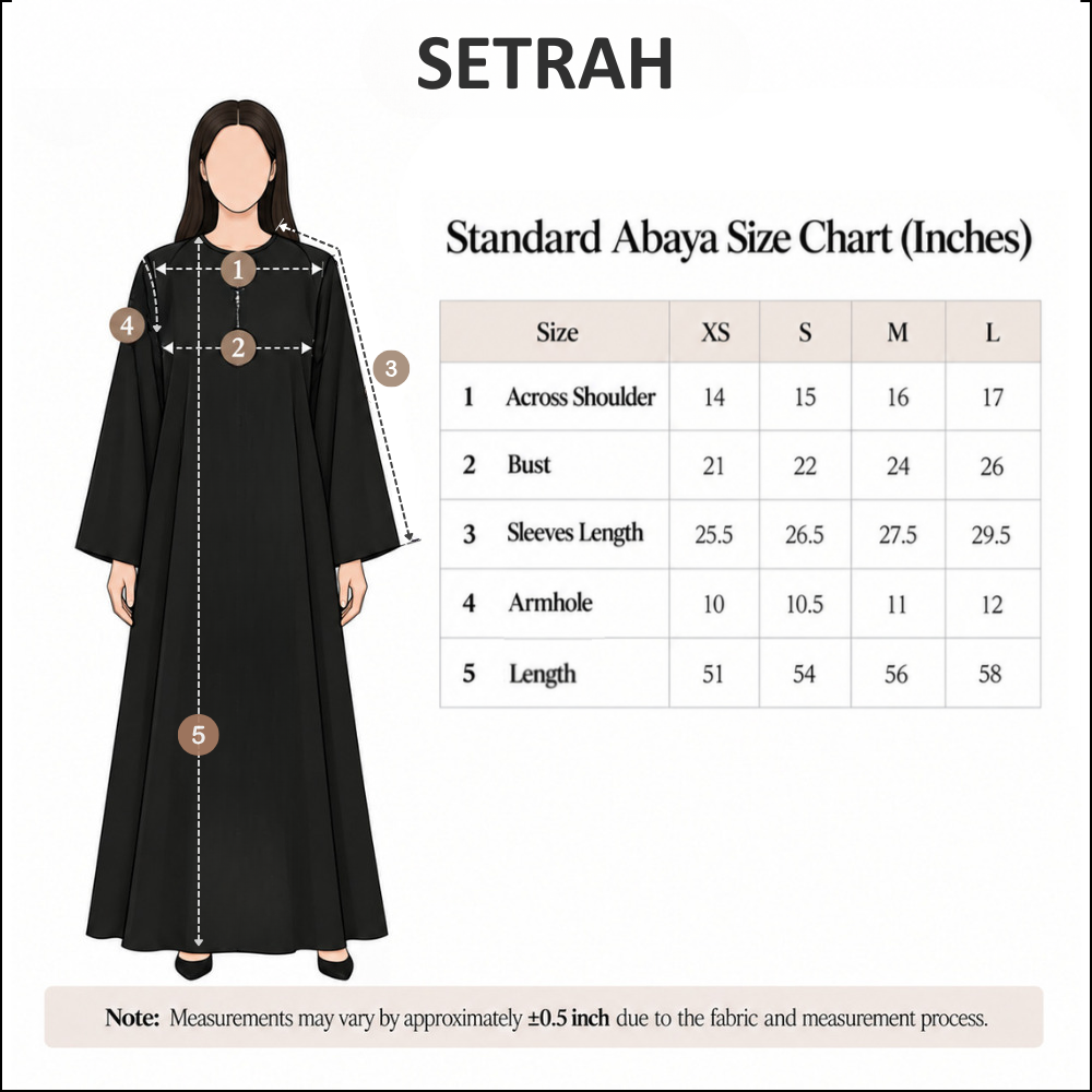 Burgundy Printed Reversible Abaya — Size Guide