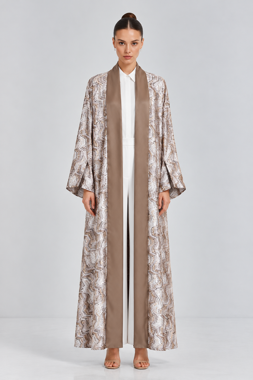 Taupe Printed Reversible Abaya