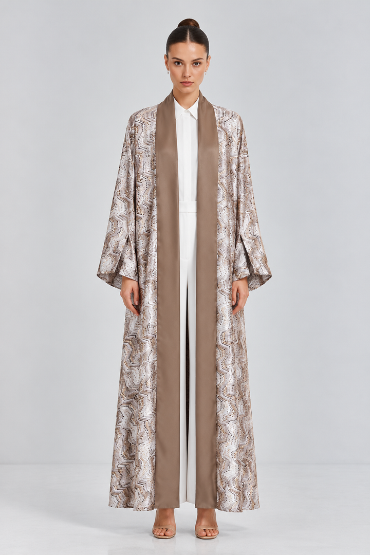 Taupe Printed Reversible Abaya